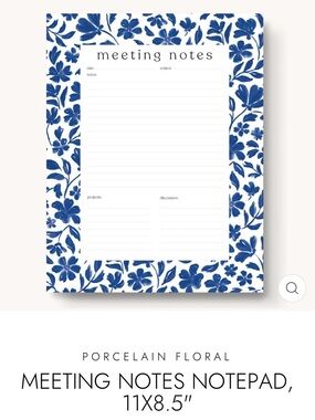 Elyse Breanne Navy Porcelain Floral Meeting Notes Notepad